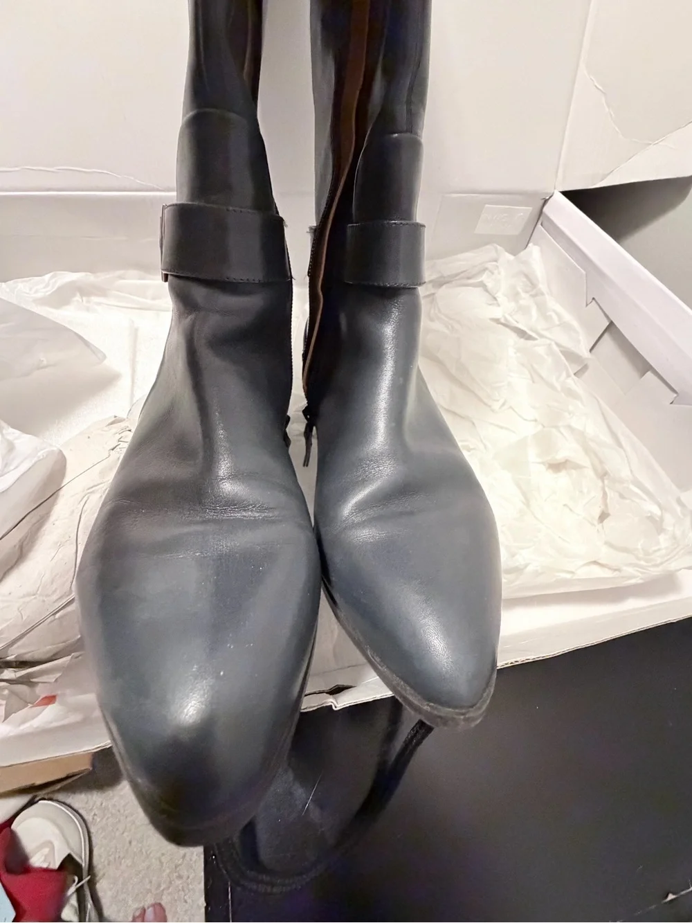 Classic Navy Knee-High Leather Boots